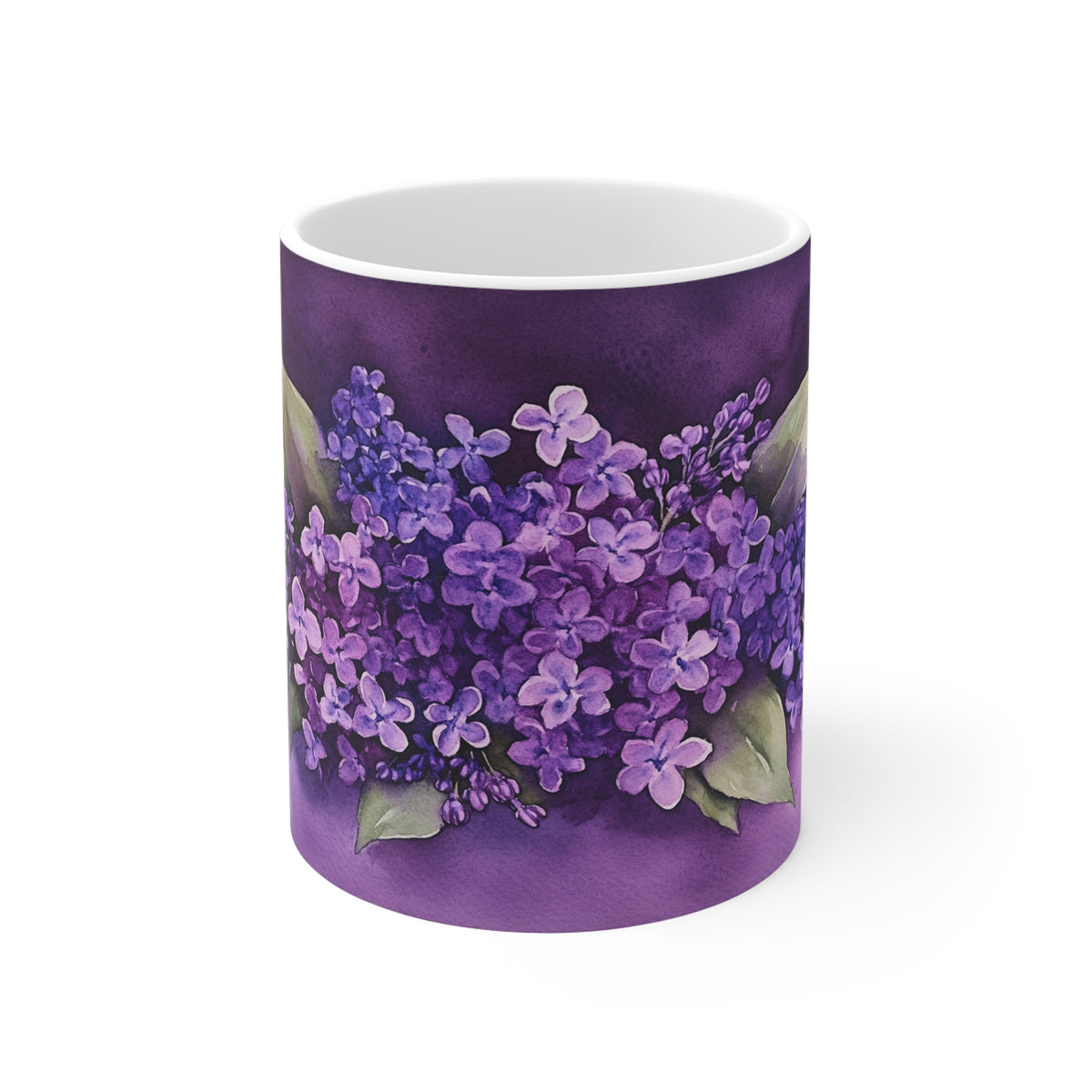 Purple Lilac Floral Mug — 11oz Ceramic Coffee Cup