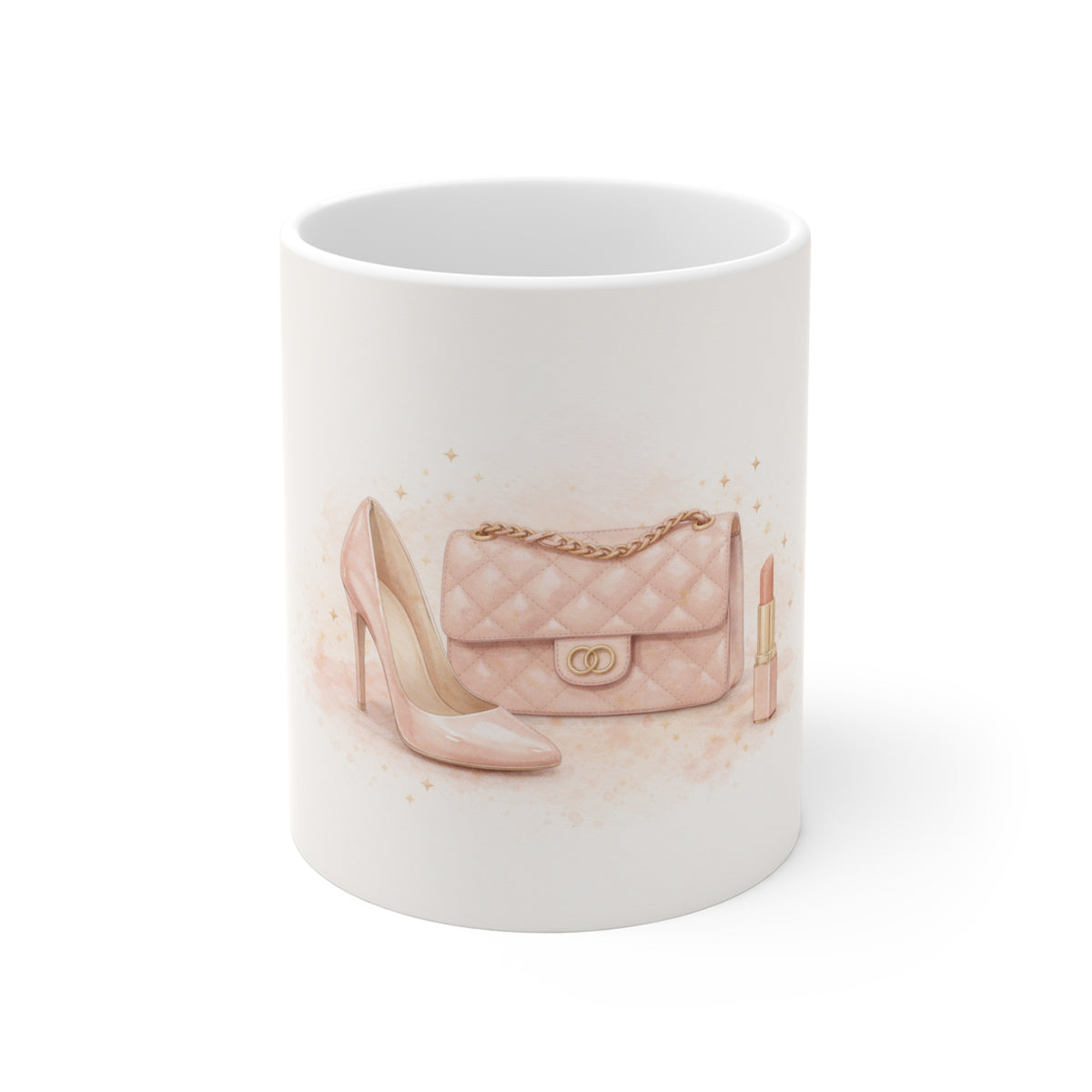 Fashionista Mug – Pink Heels, Quilted Handbag & Lipstick Coffee Cup