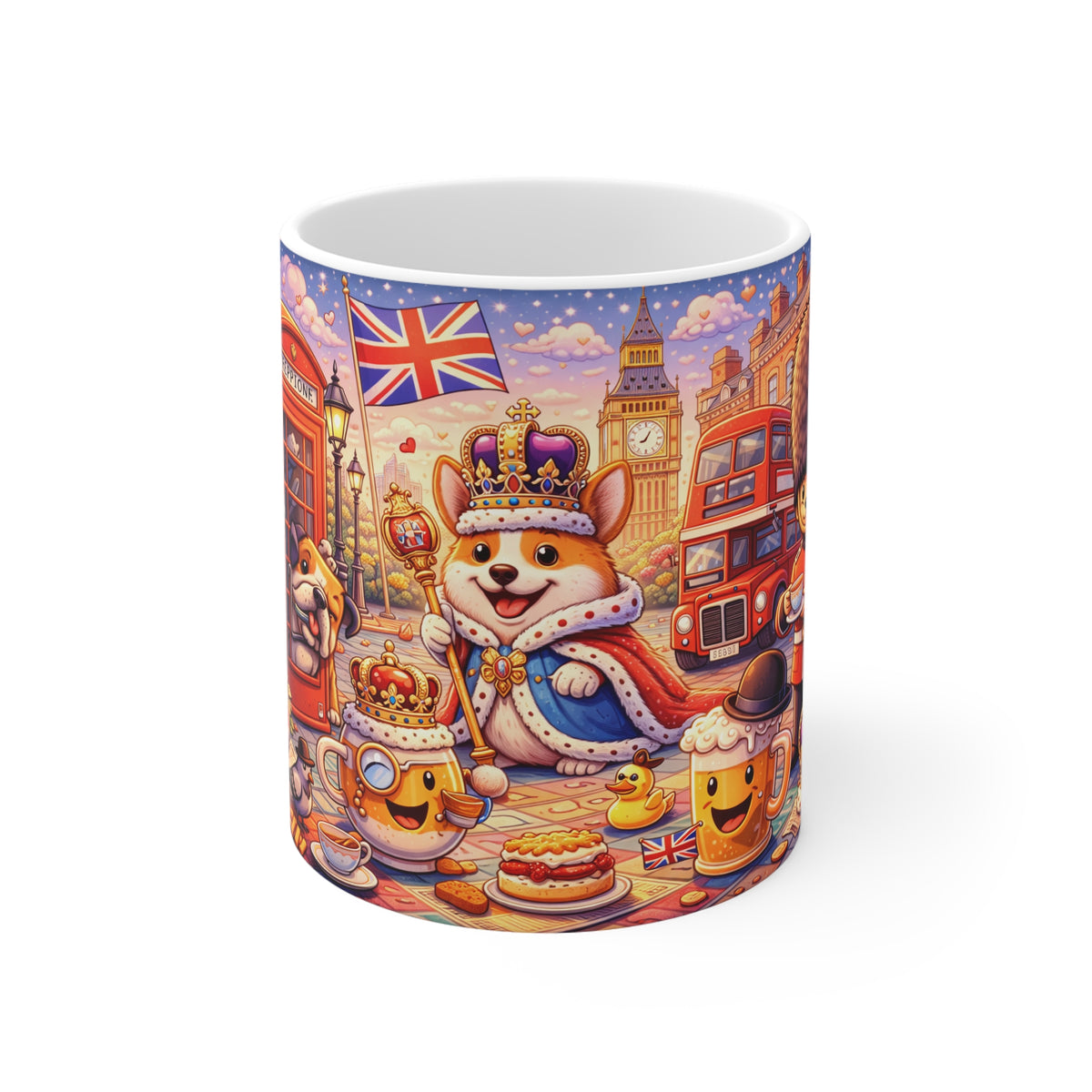 Cute Corgi London Mug — Royal Tea Time Illustration 11oz