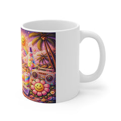 Psychedelic Rainbow Peace Van Mug — 11oz Retro Hippie Coffee Cup