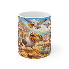 Seagull Beach Comedy Mug — Funny Coastal Café Cartoon Scene
