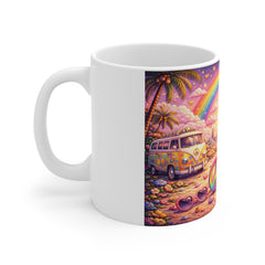Psychedelic Rainbow Peace Van Mug — 11oz Retro Hippie Coffee Cup