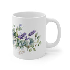 Lavender & Eucalyptus Floral Mug — 11oz Botanical Coffee Cup (Watercolor)
