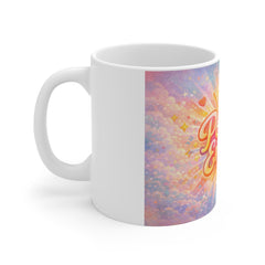 Positive Energy Mug — Bright Retro Sunburst Inspirational Coffee Cup
