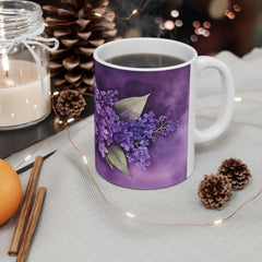 Purple Lilac Floral Mug — 11oz Ceramic Coffee Cup