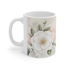 Floral Camellia Coffee Mug — Soft Pastel Botanical Tea Cup